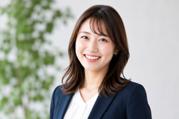 ビジネススーツを着て微笑む女性